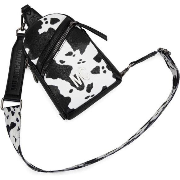 Cow Print Crossbody Mini Bag with Adjustable Strap and Zipper Pockets - Picture 5 of 6